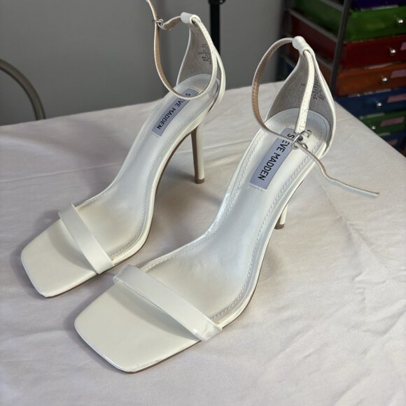 White Steve Madden Women’s Heels Leather Ties At Ankle - Picture 2 of 6